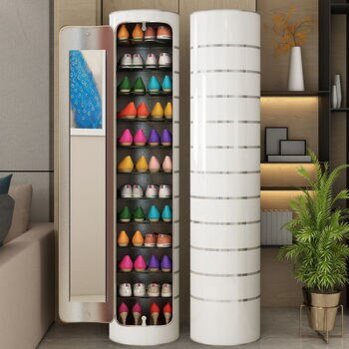 360-degree rotating plug-in narrow and high cylindrical shoe cabinet shoe rack